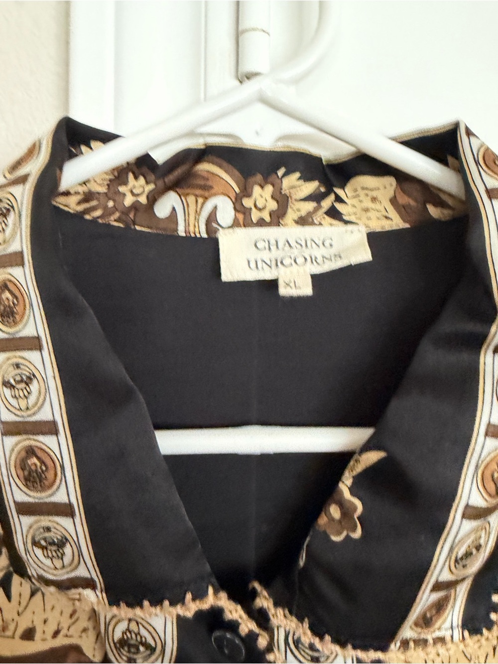 Chasing Unicorns Black and Gold Baroque Button-Up Blouse S/M - Picture 4 of 11